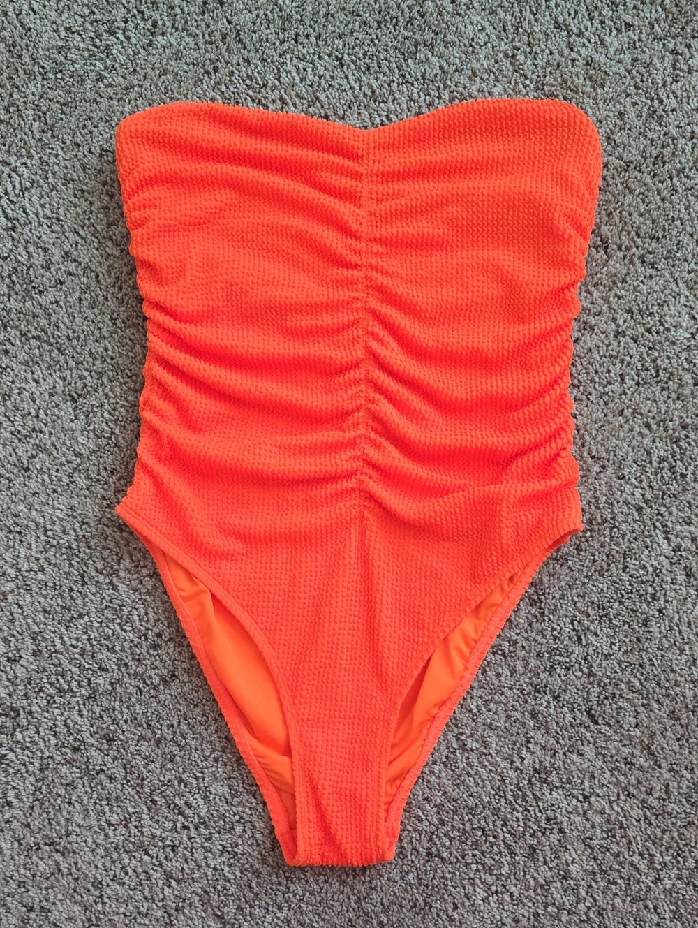 NEW- Milly sz M Textured Ruched One-piece Swimsuit- Neon Orange